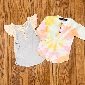 Kids Tie-Dye and Ruffle Sleeve Long Sleeve Tops 3M